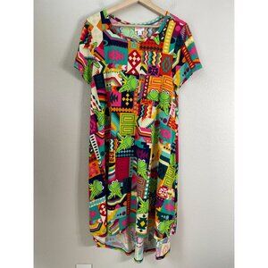 Lularoe Womens Small Carly Dress Kermit Frog Print High Low Hem Short Sleeve
